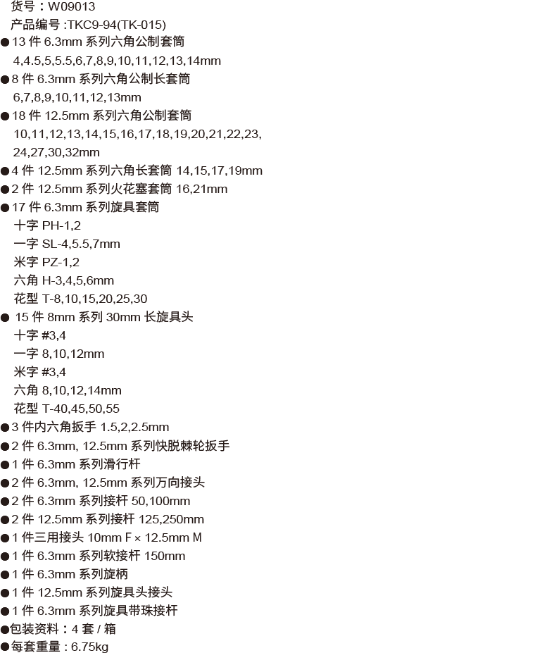 94件6.3mm +12.5mm系列公制套筒組套(圖1)